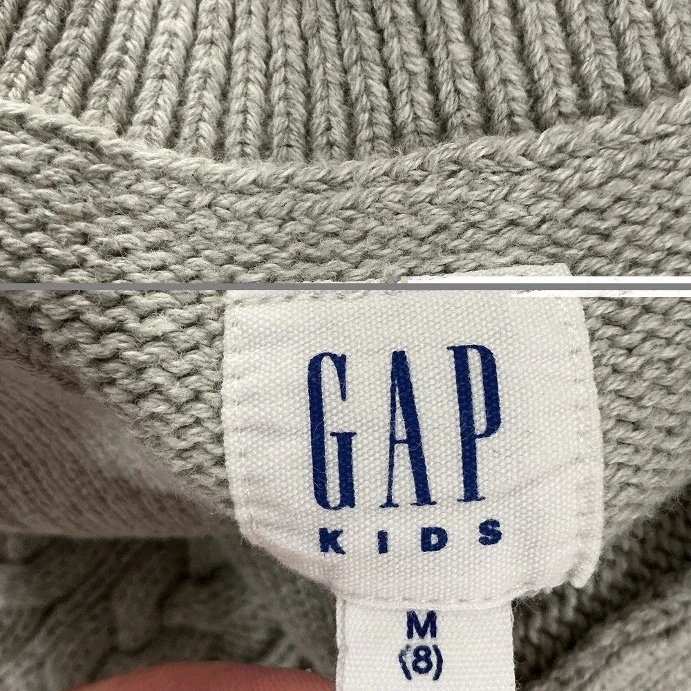 GAP Kids Boys 8 Chunky Cable Knit‎ Fisherman Mock Neck Button Up Sweater Gray